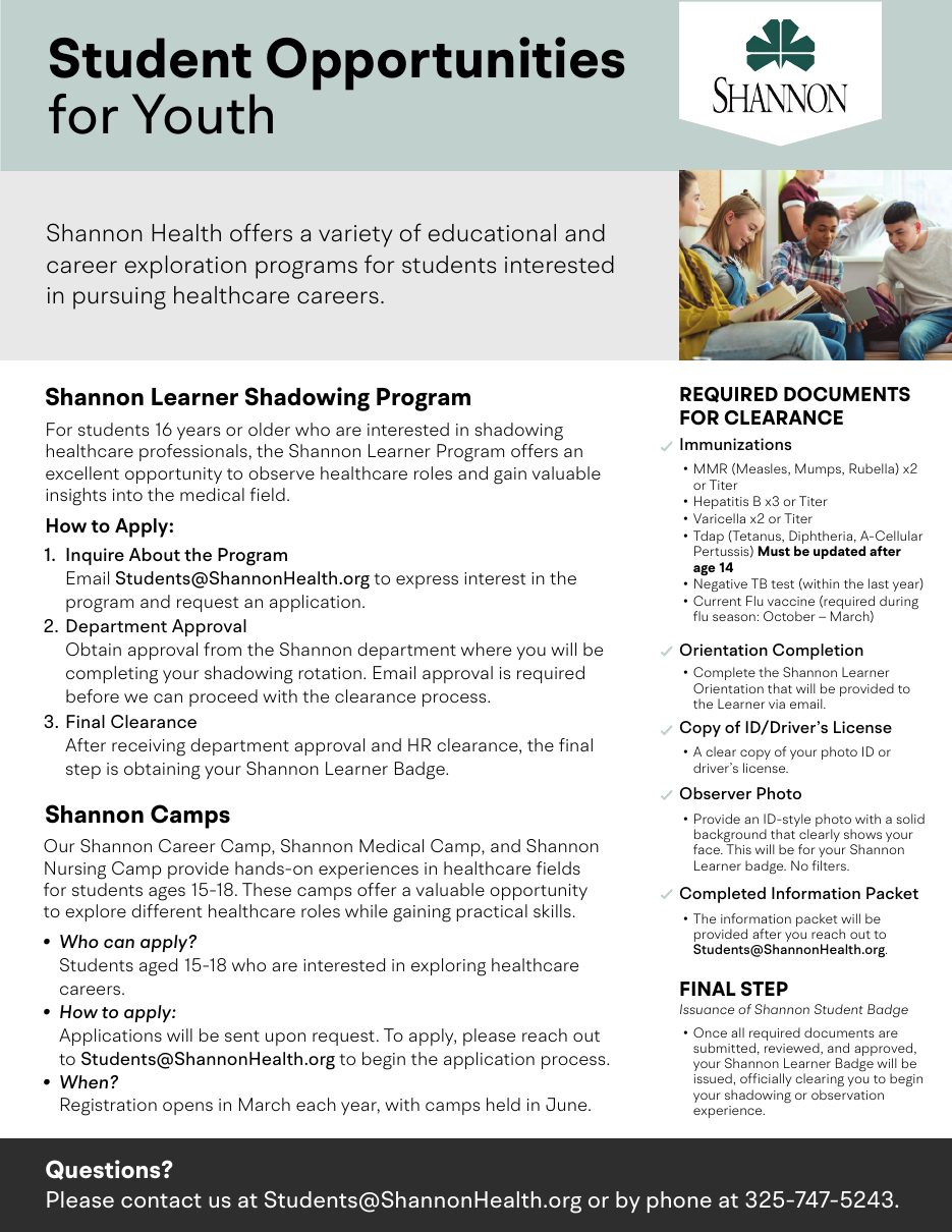 Shannon Student Opportunities for Youth flyer