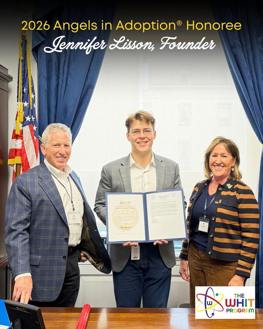 Jennifer Lisson holding her 2026 Angels in Adoption honoree certificate